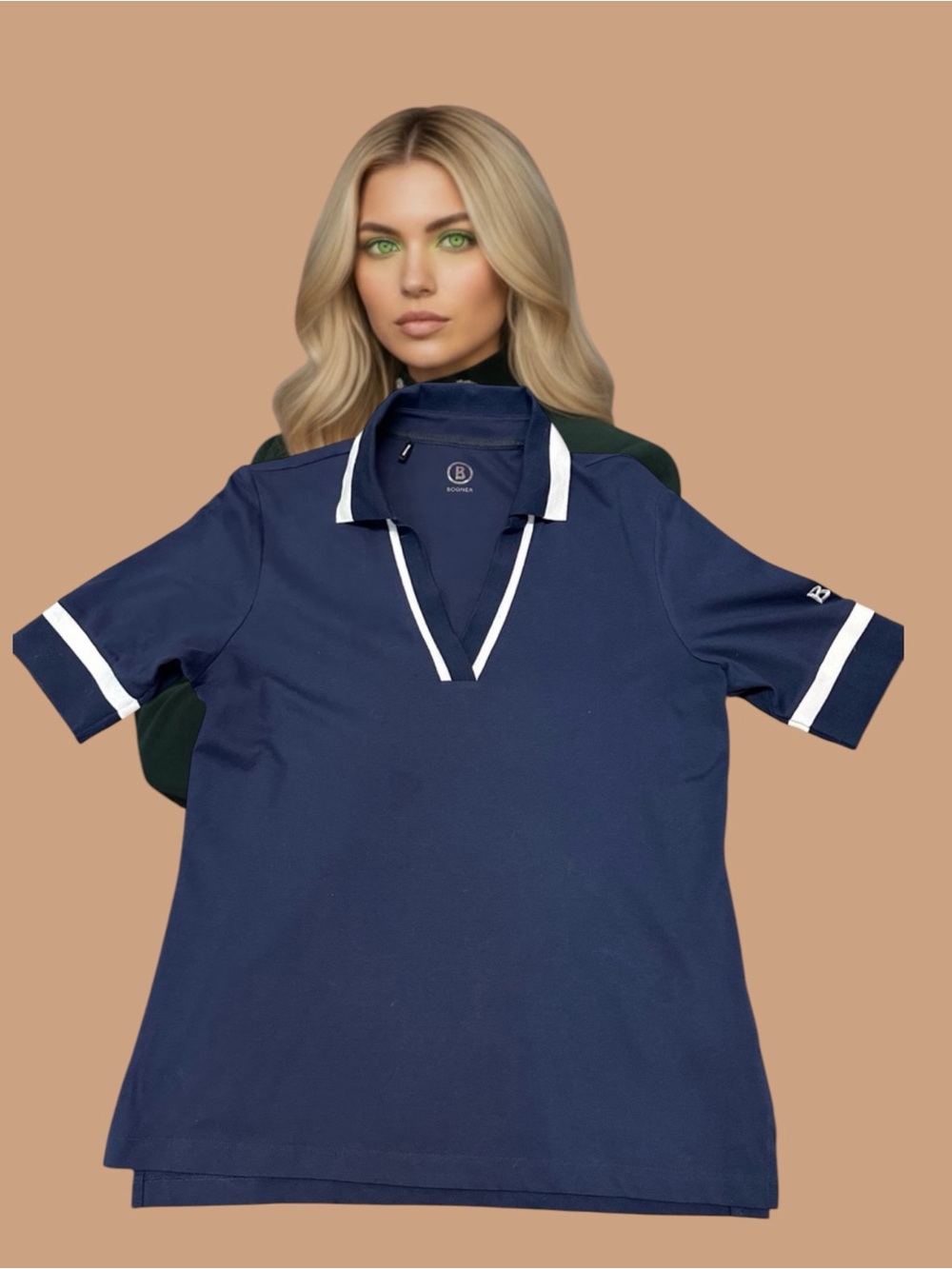 Bogner Navy Blue Short Sleeve Polo Tee with White Trim